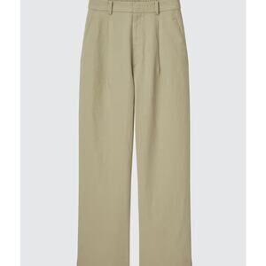 Uniqlo Women's Linen Blend Tucked Wide Pants with Pockets Size Medium in Khaki